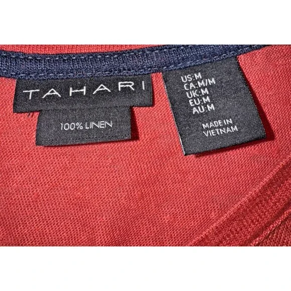 Tahari Coral Orange  V-Neck 100% Linen Oversized Short Sleeve Top Womans Medium - Picture 2 of 6